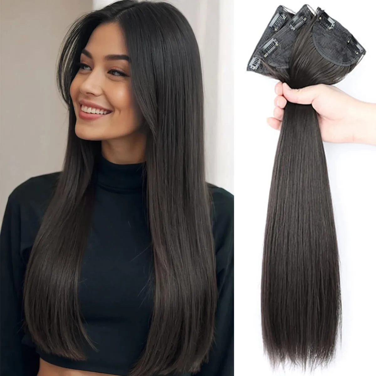 16-24 inch synthetic hair extension Wig patch invisible seamless for women three straight to increase hair volume — image 2