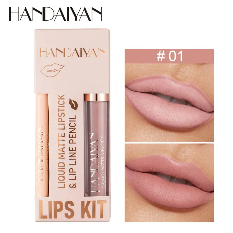 Women's 2-in-1 Lipstick Set with Lip Liner Waterproof Long-lasting Korean Makeup Matte Finish Cosmetics Kit Free Shipping