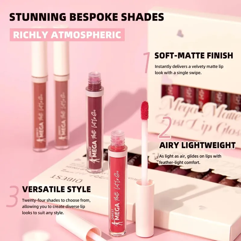 12 Colors Matte Lipgloss Kits Waterproof Long Lasting Liquid Lipstick Nude Purple Lip Mud Cosmetics Sets Lip Glaze Tint
