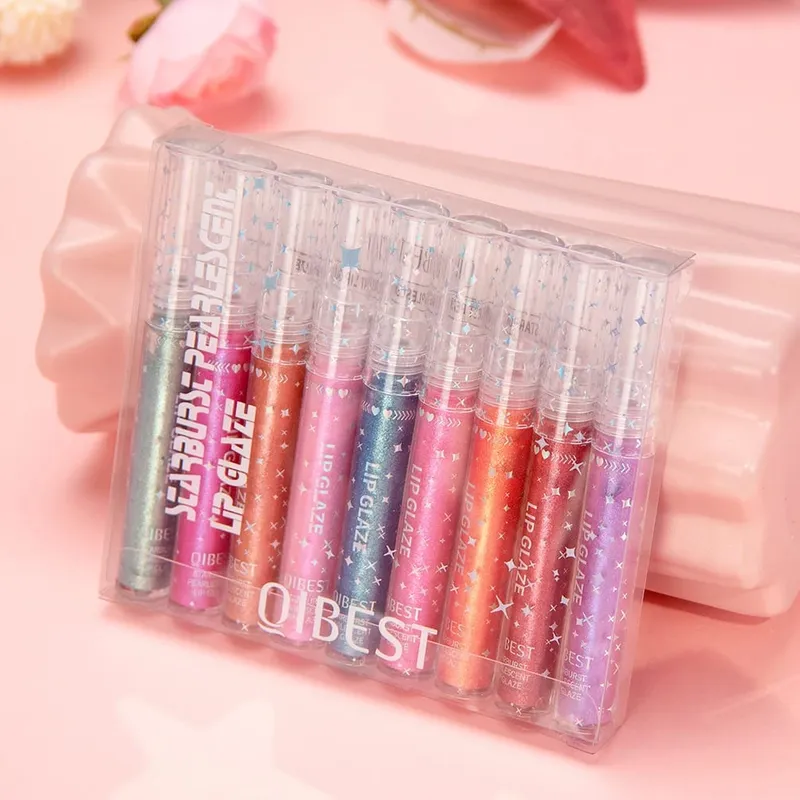 9Pcs/Sets Glitter Lip Glaze Liquid Lipstick Set Shine Lip Gloss Gift Box Natural Moisturizer Waterproof Lips Makeup For Women — image 2