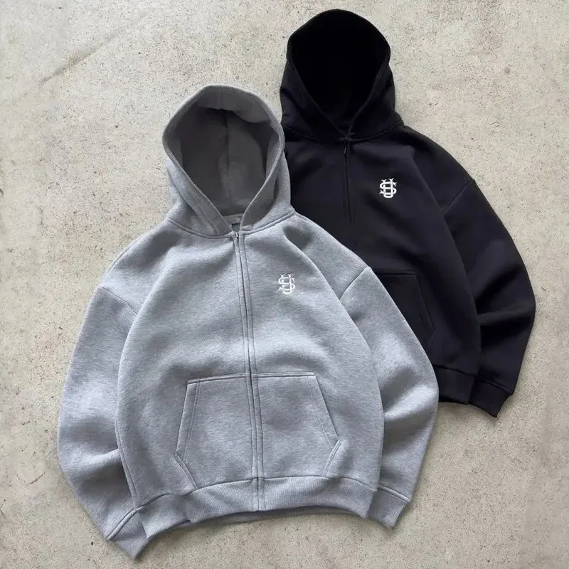 Sudaderas con capucha Y2k High Street con patrón bordado para hombre, sudaderas holgadas de gran tamaño, jersey para mujer, Sudadera con capucha con cremallera de Hip Hop, pantalones Vintage — image 4