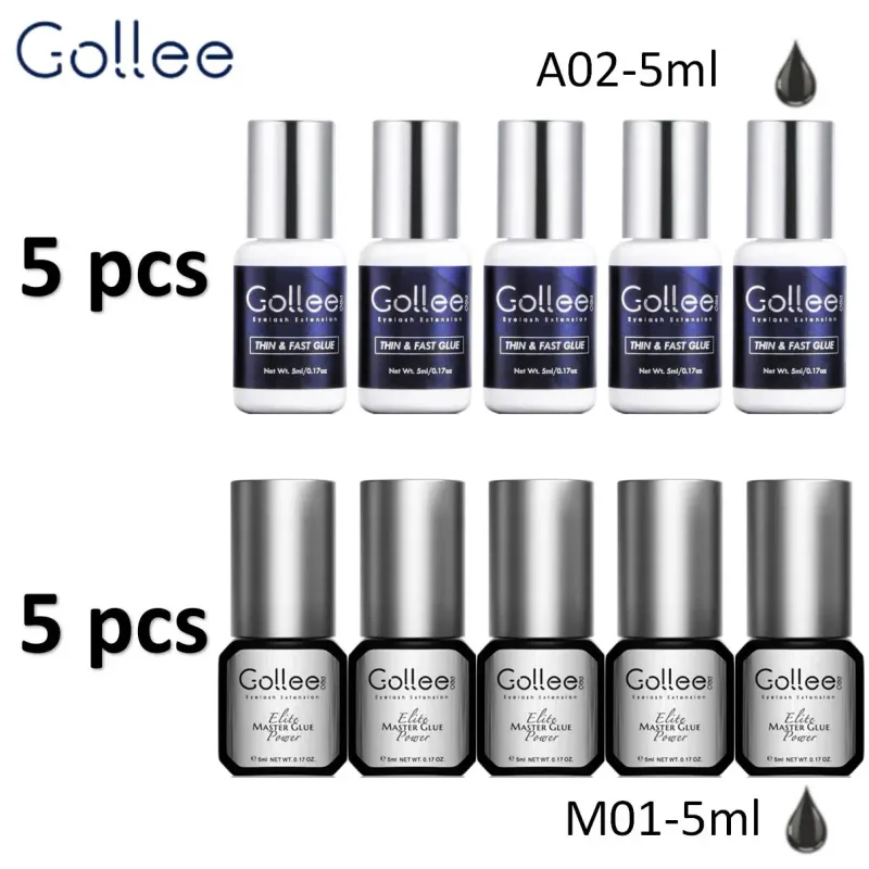 Gollee 5pcs Pink Clear Eyelash Grafting Glue And Gollee 5pcs Fast Drying Black Eyelash Extension Adhesive Private Label Accepted