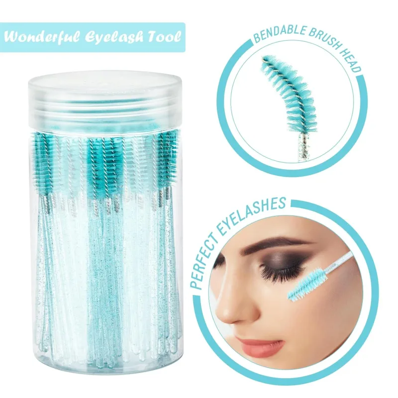50 Stück Einweg-Mascara-Zauberstäbe, Augenbrauen-Spoolies-Bürsten für Wimpernverlängerungen, Wimpernbürsten mit Behälter — image 9