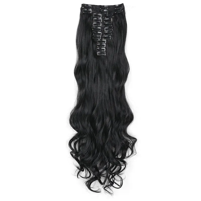 12pcs Highlight Balayage Dark Brown Hairpieces Clip in Hair Extensions 24inch Light Brown&Honey Blonde Synthetic Wavy Hair — image 12