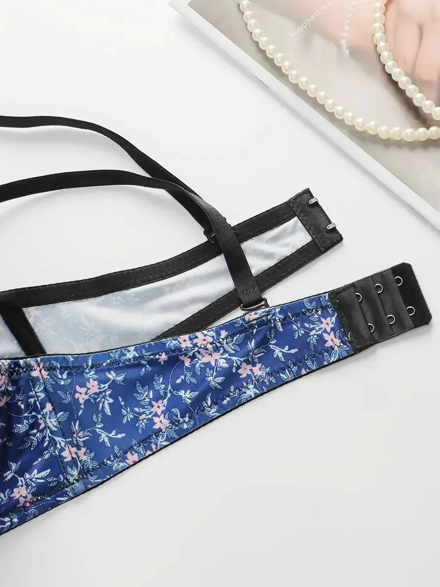 Women's Sexy Printed Lace Edge Bra Set With Steel Ring Gathering Push Up Daily Close Fitting Underwear Set B6016 — image 5