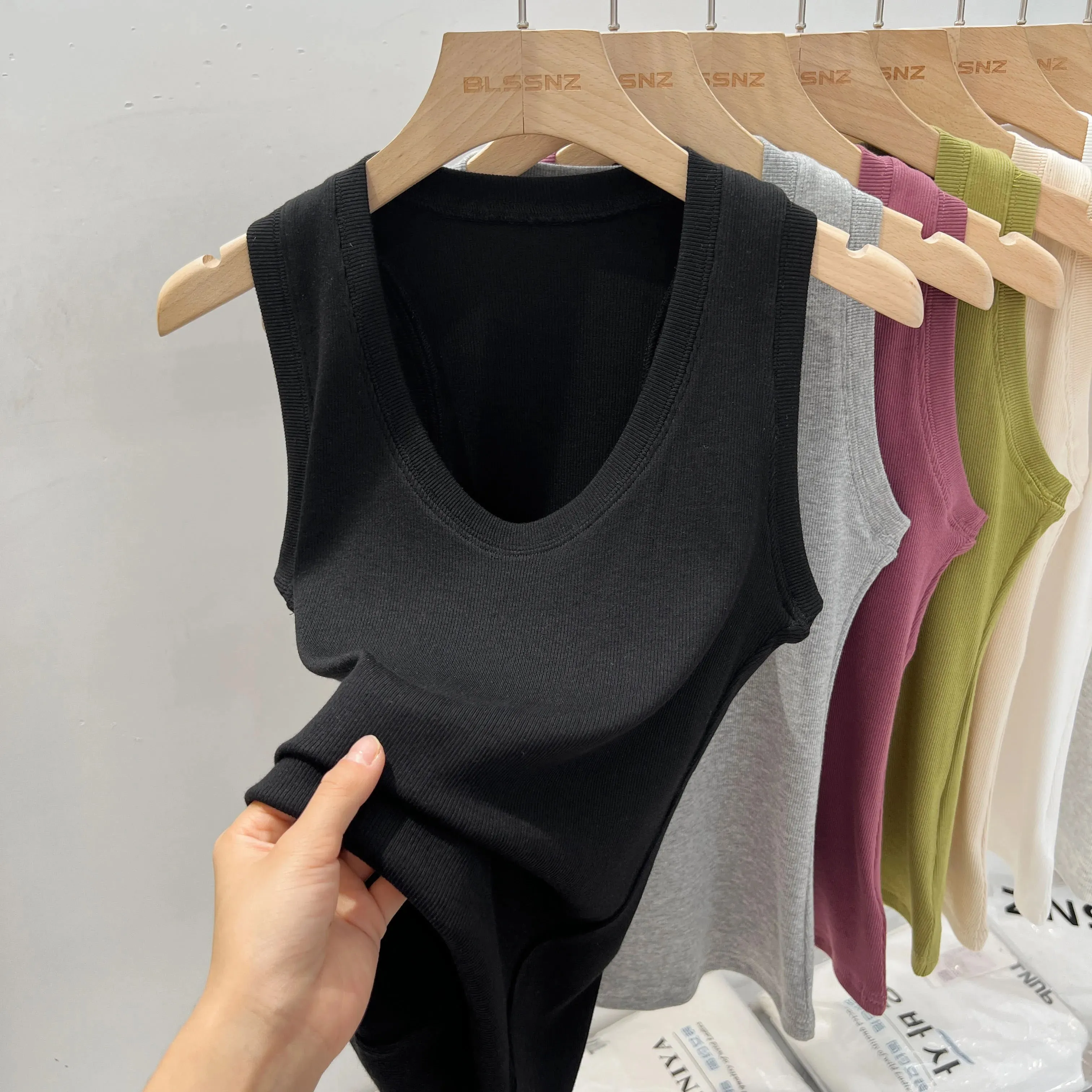 2026 Summer Basic Elastic Tank Top Women Solid Low Round Neck Ribbed Camisole Korean Style Versatile Slim Tanks & Camis — image 11
