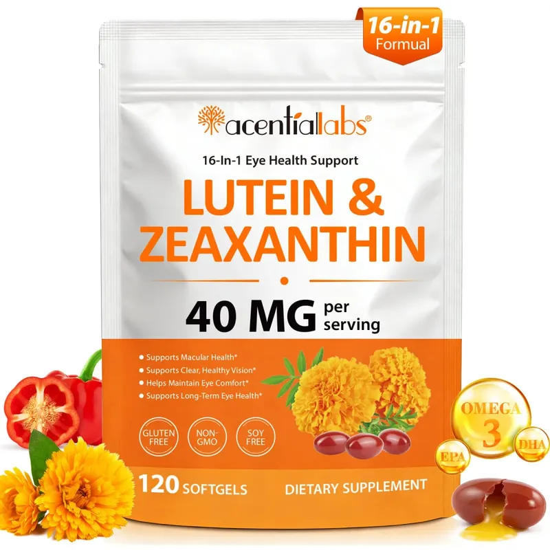 Acentiallabs Lutein Zeaxanthin Softgels 40mg Lutein & 8mg Zeaxanthin 120 Count Blue Light Filter Macular Protection Eye Care