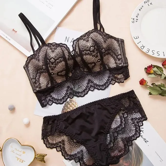 Sexy Push Up Bra Lingerie Set - Comfortable Wireless Lace Underwear Massage Palm Cup for Lift 75C/80C/85C — image 8