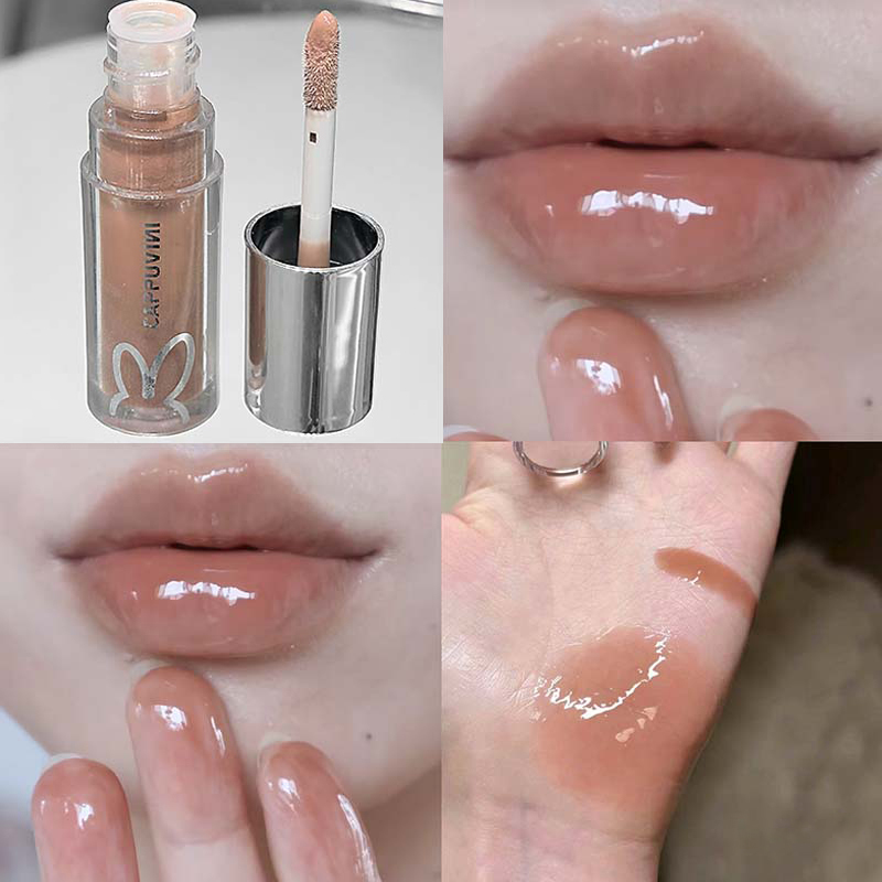 Brown Glitter Lip Glaze Lasting Shimmer Mirror Water Lip Gloss Waterproof Jelly Plumping Lipstick Make Up Moisturizing Lip Tint
