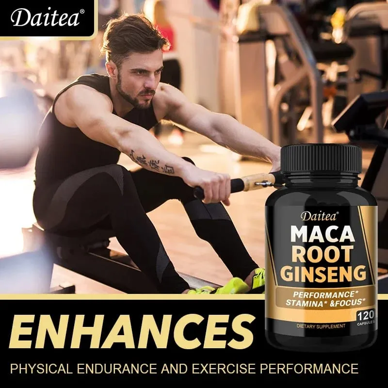 Vegan 11400mg (Yellow+Red+Black) Maca & Ginseng Root Extract - Muscle Energy & Strength Supplement - 120 Capsules