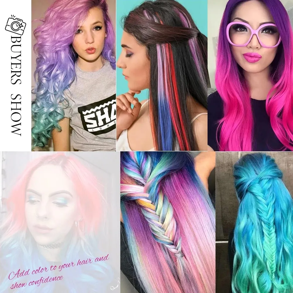 5PCS/set Clip in Hair Extensions Synthetic Hairpieces Colored Party Highlights for Girls 18 inches Multi-colors Straight Hair — image 7