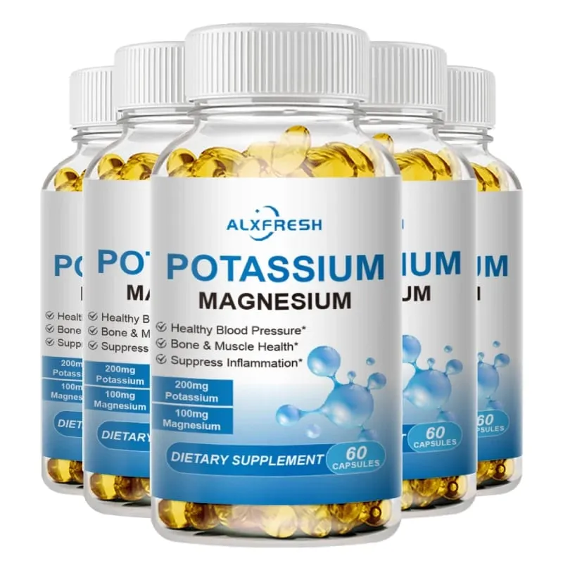 Potassium Magnesium Capsules for Beauty Health Sleep Quality Fast Fitness Bone Muscle Cramps and Cardiovascular Cellular Immune