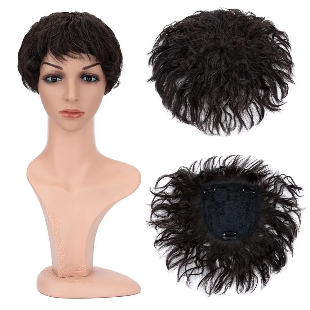 Snoilite Synthetic Natural Curly Hair Topper Replacement Hair Piece 13x13cm Short Hair Topper Clip in Wavy Hair Extensions Grey — image 8