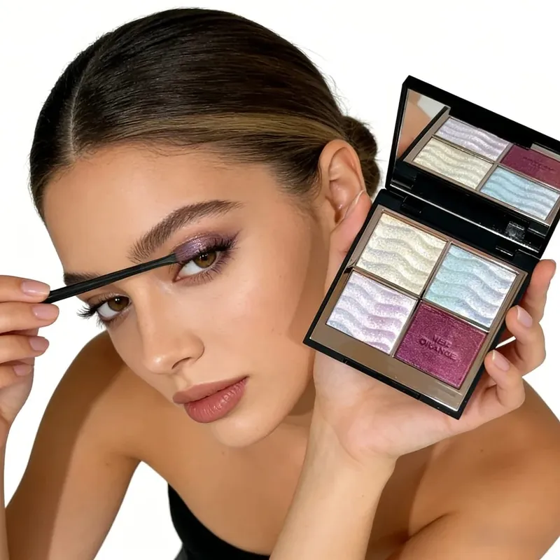 Herorange 4 Color Eyeshadow Palette with Brush Iridescent Glitter Shimmer Multi-Use as Highlight & Blush for Daily Party & Gift — image 2