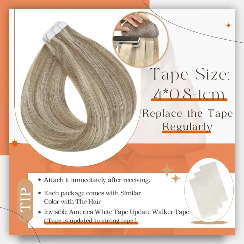 Full Shine Tape In Human Hair Extensions Balayage Blonde Color Omber 100% Human Hair Skin Weft Glue On Seamless Remy Hair — image 5