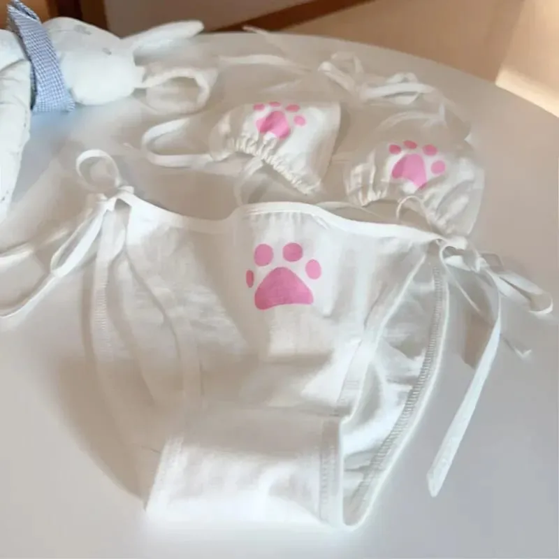סט תחתוני נשים בסגנון יפן כותנה לנשימה Kawaii Cat Claw חזייה חמודה סט קוספליי Cartoon חזייה סט הלבשה תחתונה — image 8