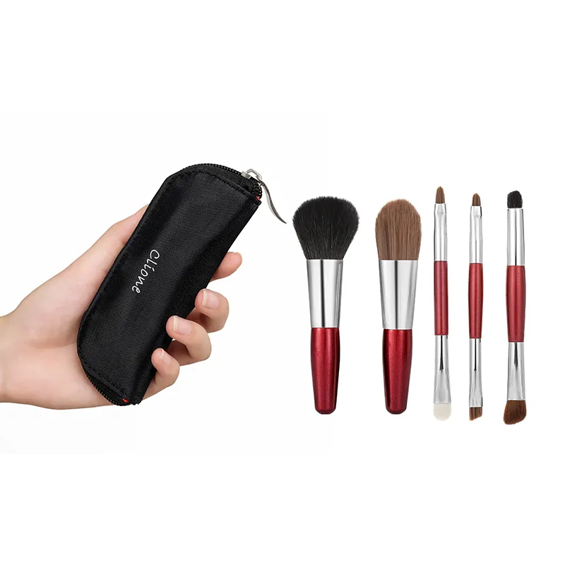 5 Pcs Mini Makeup Brushes Set Eye Shadow Foundation Powder Eyelash Lip Concealer Blush Nature Bristle Set Travel Portable Sof — image 1