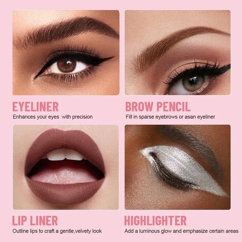 4 in 1 Multi-function Makeup Pen Compact Travel Eyeliner Lip Liner Eyebrow Pencil Highlighter Eyeshadow Pen makeup sets — image 4