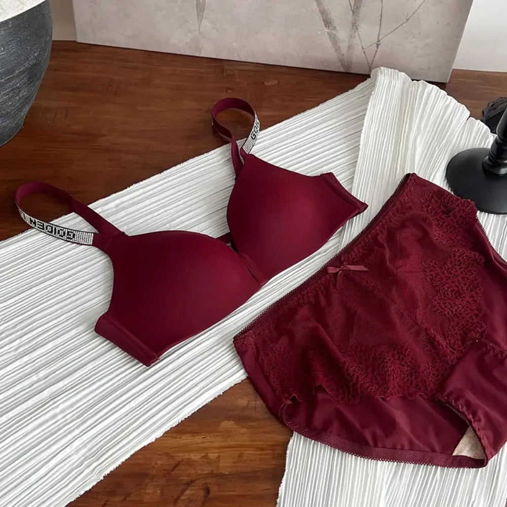 セクシーな Fashion Women Triangle Cup Bralette 32‑38 Thin Seamless Push Up Anti Sag Rhinestone Letter Strap Beautiful Back Lingerie — image 4