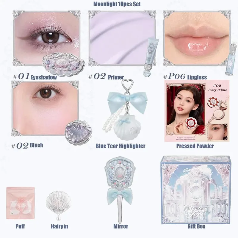 Flower Knows Make Up Sets Cosmetics Full Set Shells Pearl Eyeshadow Lip Gloss Blushes For Cheek Highlighter Gift Box Makeup Kit — image 12