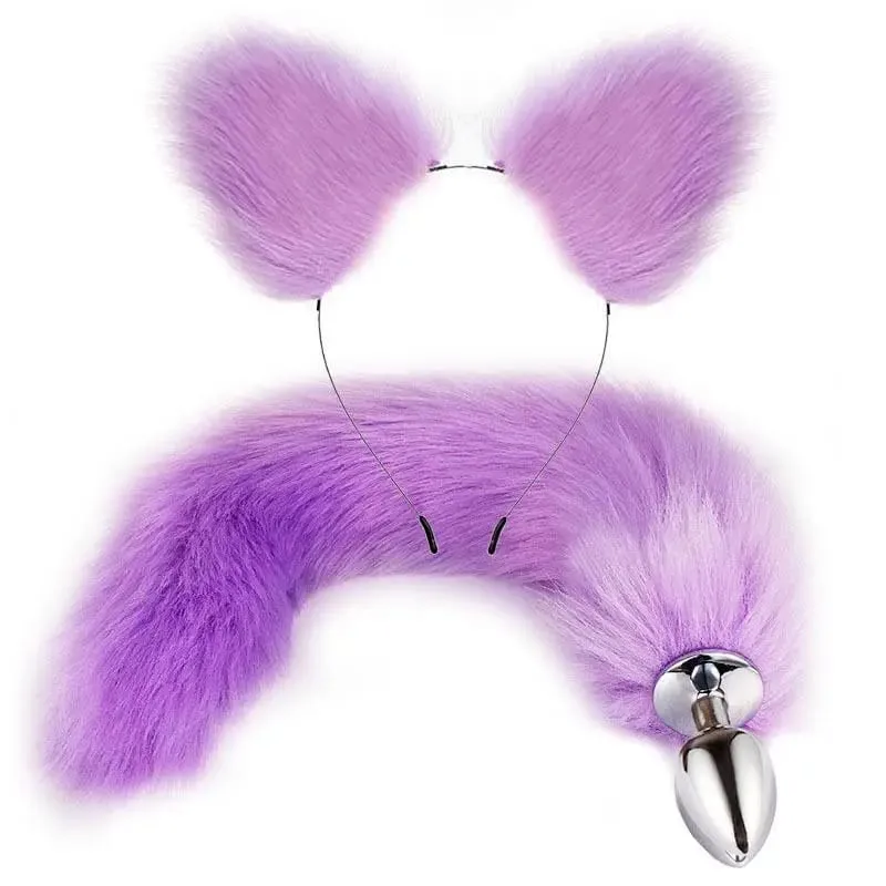 40cm Fox Tail anální kolík plyšové kočičí uši Čelenky Set anální kolík do ocasu Erotické Cosplay Sexuální hračky Ženy Anální masturbace