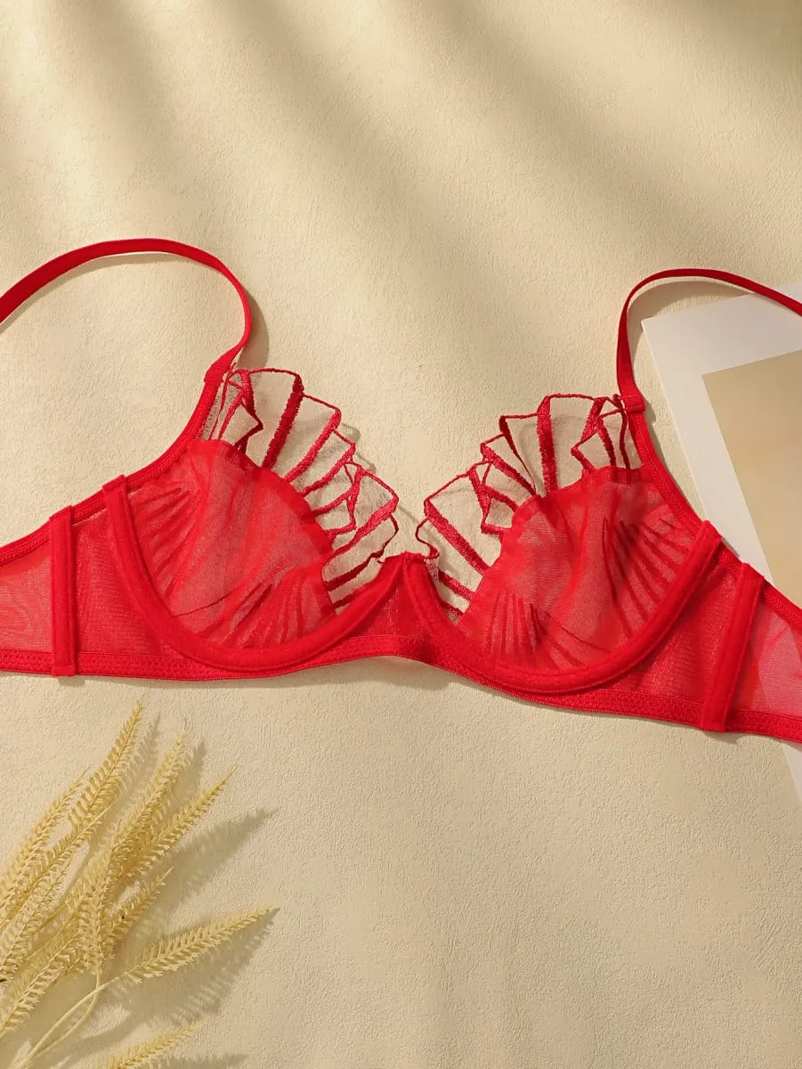 Women's sexy embroidered lace patchwork line bra with steel ring gathering push up comfortable close fitting underwear setYS2417 — image 4
