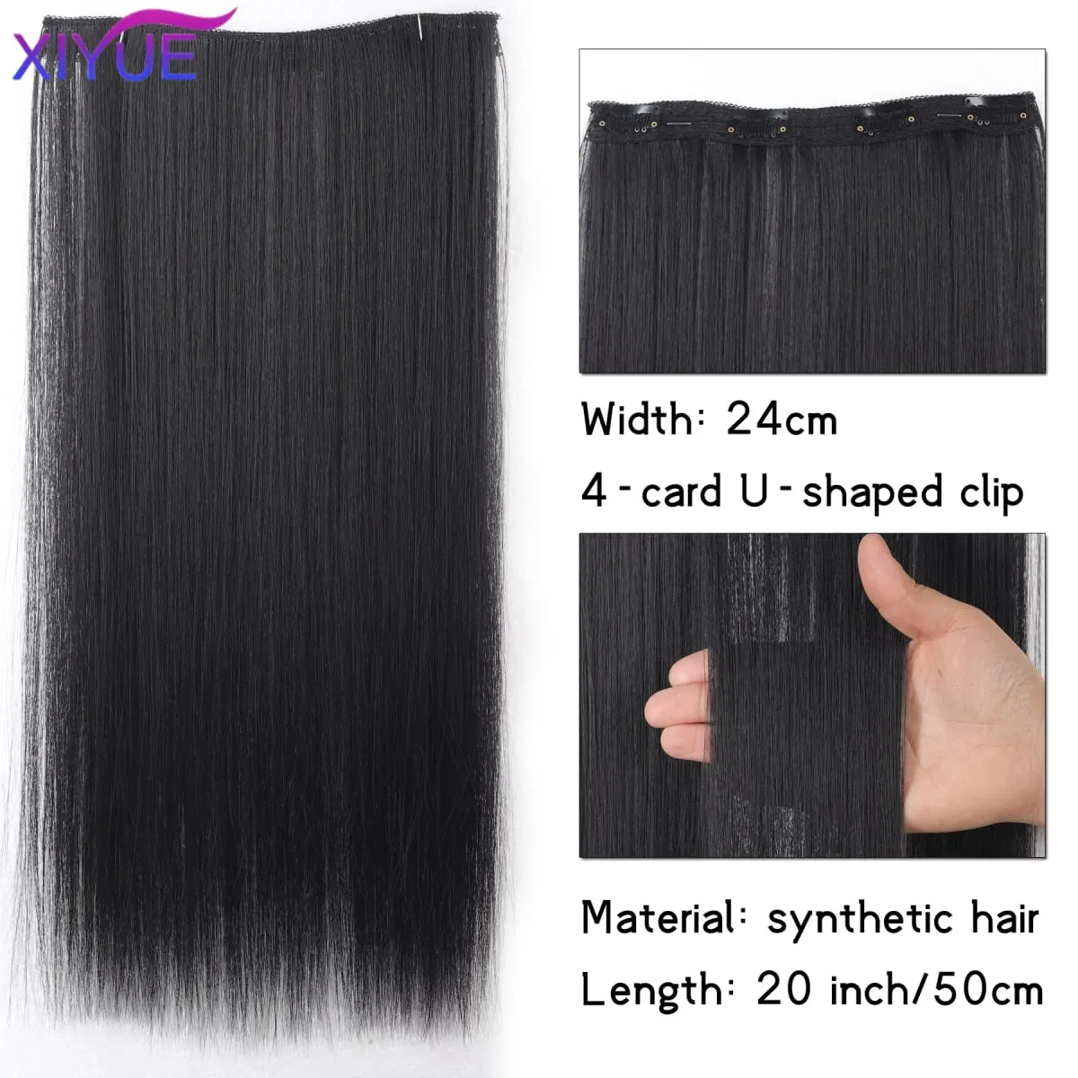 20 Inch Long Synthetic Straight Clip-In Hair Extensions for Women - Vibrant Colors Synthetic Fiber Easy to Use