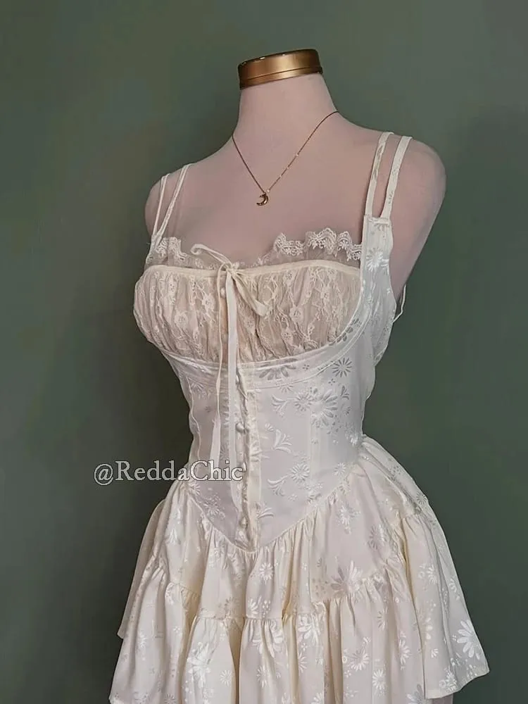 REDDACHiC Medieval Retro Satin Mini Dress & Lace Shorts Coquette Floral Corset Camisole Rompers Date Party Summer Women Clothes — image 6