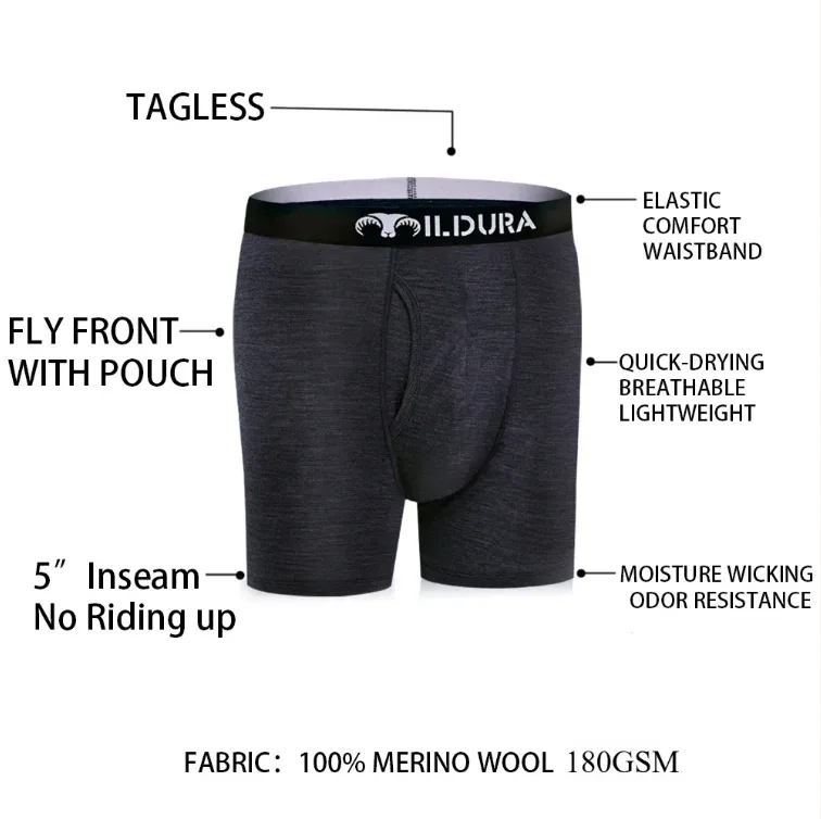 100% Merino Wool Boxer Briefs Men Underwear Merino Wool Boxer Underpants Men Boxer Brief Moisture Wicking Breathable Soft 180G — image 5