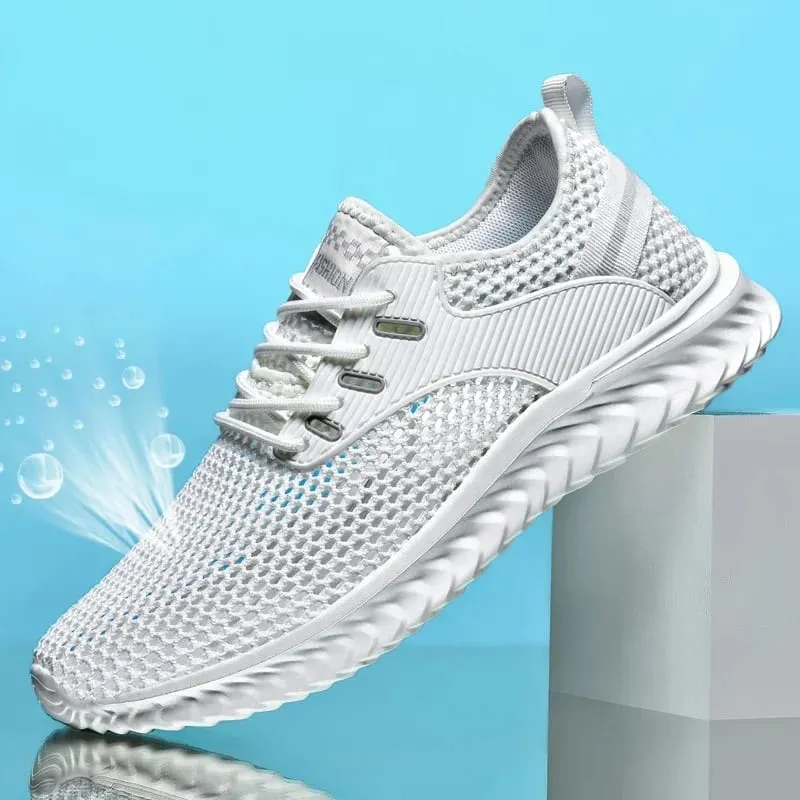 Men Sneakers Summer Mesh Breathable Casual Walking Shoes Solid Color Lace-Up Flat Comfort Walking Running Shoes Tennis Shoes — image 1