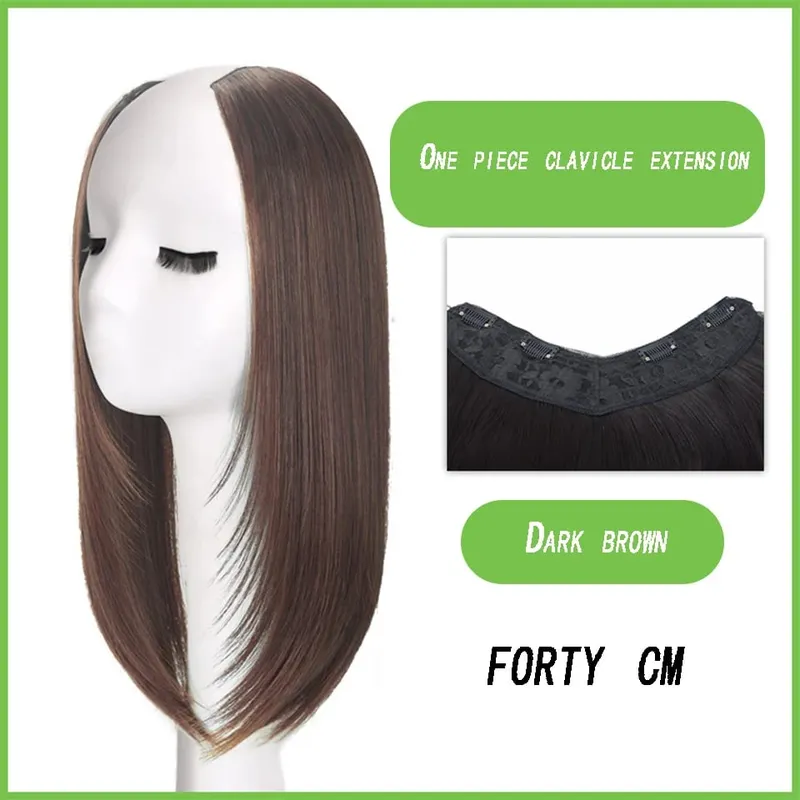 LM Synthetic Hair Extensions Long Straight U-Shaped Half Wig for Women Female Natural Black Blonde Hairpiece — image 10