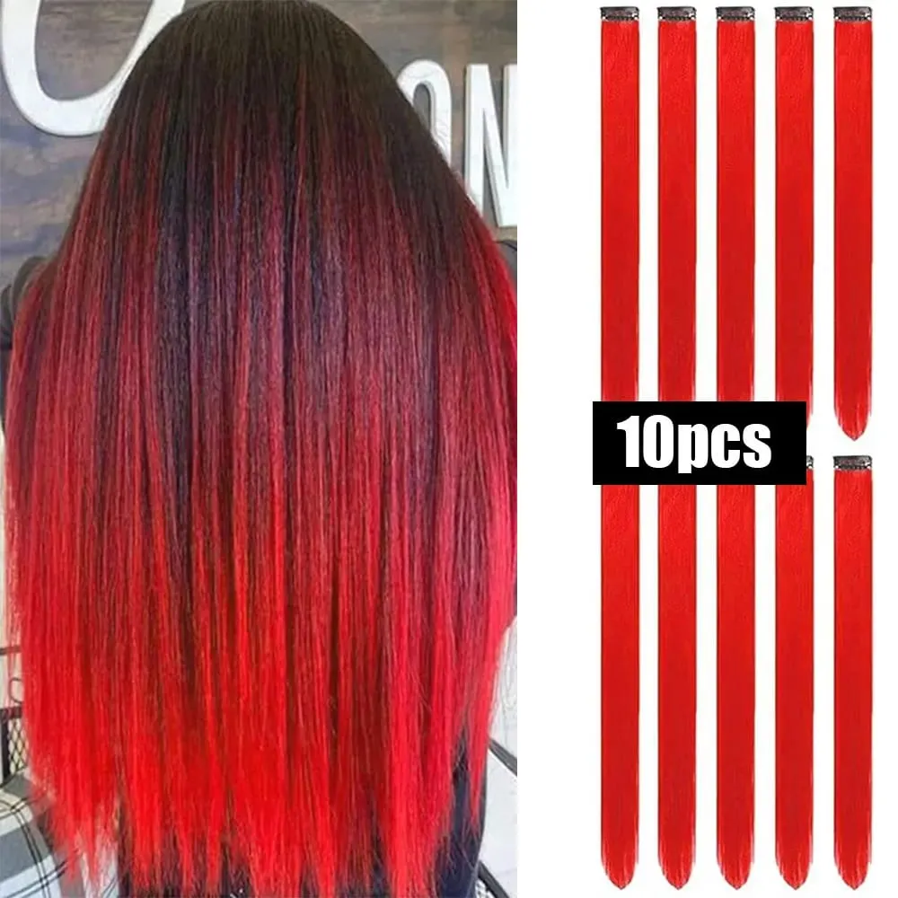 10 PCS Colored Hair Extensions Straight Hairpiece Multi-colors Party Highlights Clip in Synthetic for Women Girls Cosplay Gift — image 8