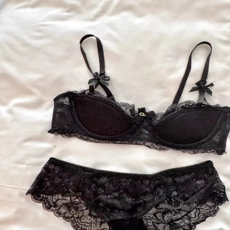 Los más vendidos Conjunto de sujetador de media copa de encaje Sexy para mujer, conjunto de lencería cómoda con aros suaves, Push Up fino elegante, encaje excelente — image 6