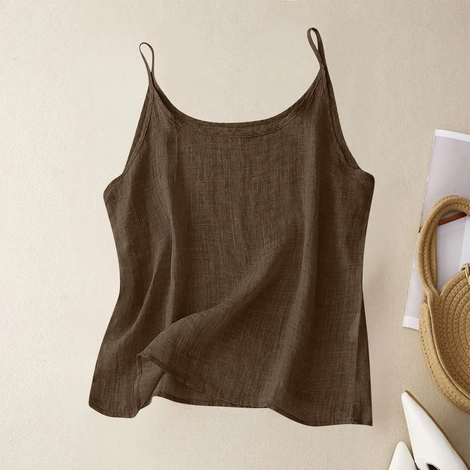 Vintage cotton and linen small camisole female summer thin bottoming vest loose thin cotton linen inner tops — image 11