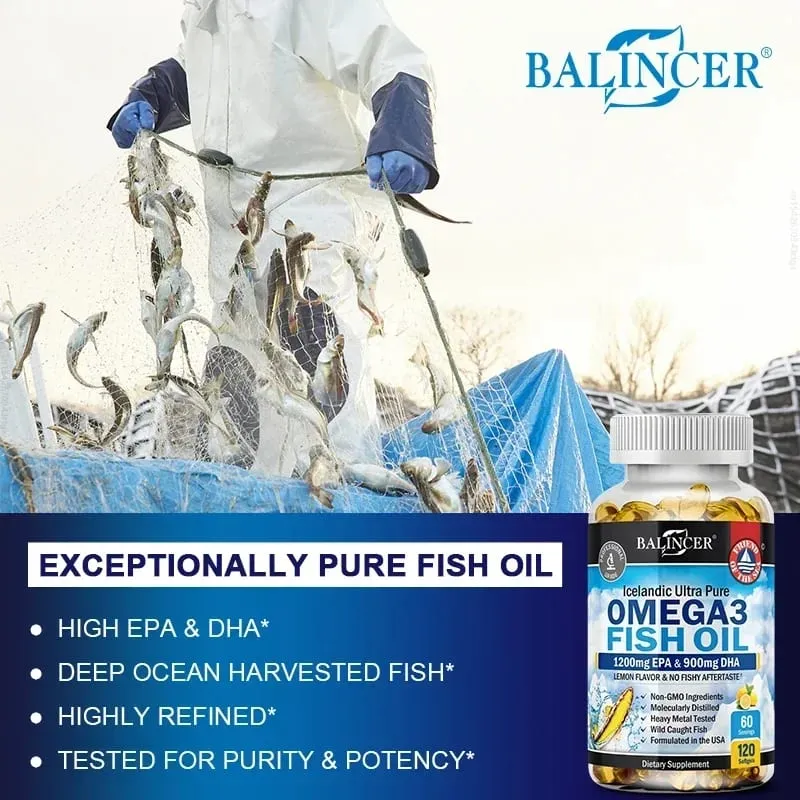 Fish Oil Omega 3 Contains EPA 1200mg & DHA 900mg - for Joints Eyes Cognitive Supplement Non-GMO Gluten Free — image 3