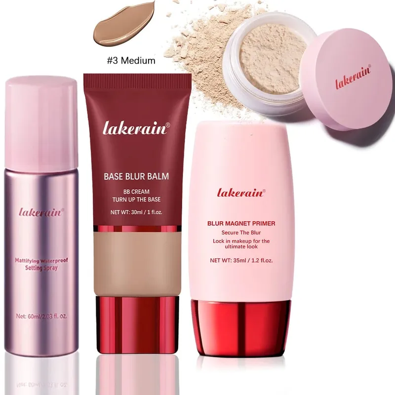 Ultimate Setting Powder Travel Size Set Blur Magnet Primer Setting Spray Base Blur Balm Waterproof Long-lasting Makeup Set