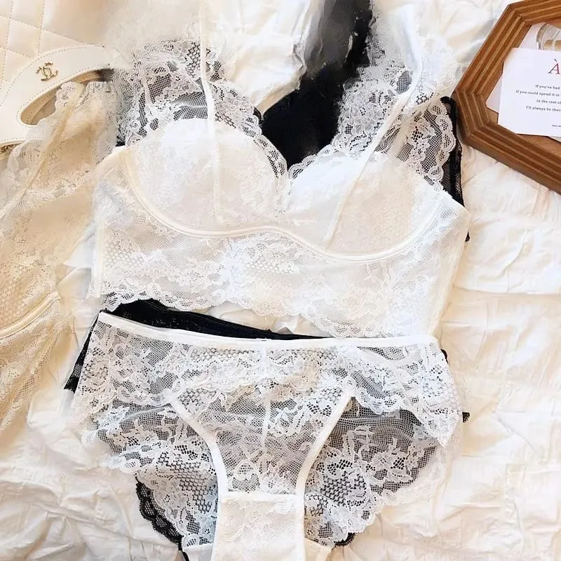 Lace Bralette Set - Wireless Anti Sagging Bra Adjustable Breathable Lingerie No Underwire Comfort Thin Sexy Everyday Wear