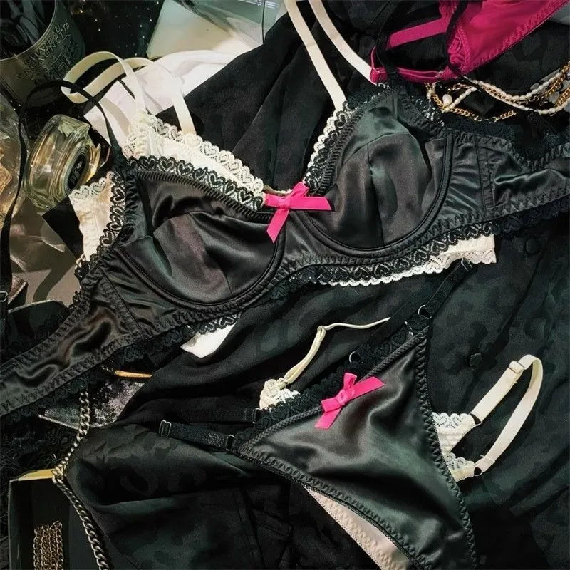 Femmes ensemble de sous-vêtements en soie glacée Sexy dentelle voir à travers soutien-gorge Push Up ensemble été printemps rassemblé respirant Lingerie et culotte