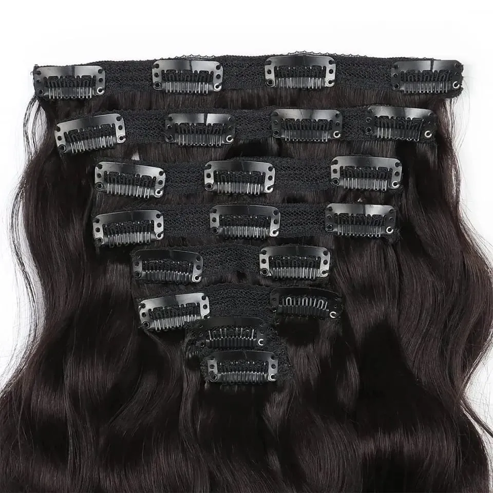 Body Wave Clip In Human Hair Extensions Full Head Brazilian Virgin Hair Clip on Hair Extension for Women 8 Pcs/Set 120Gram Weft — image 5