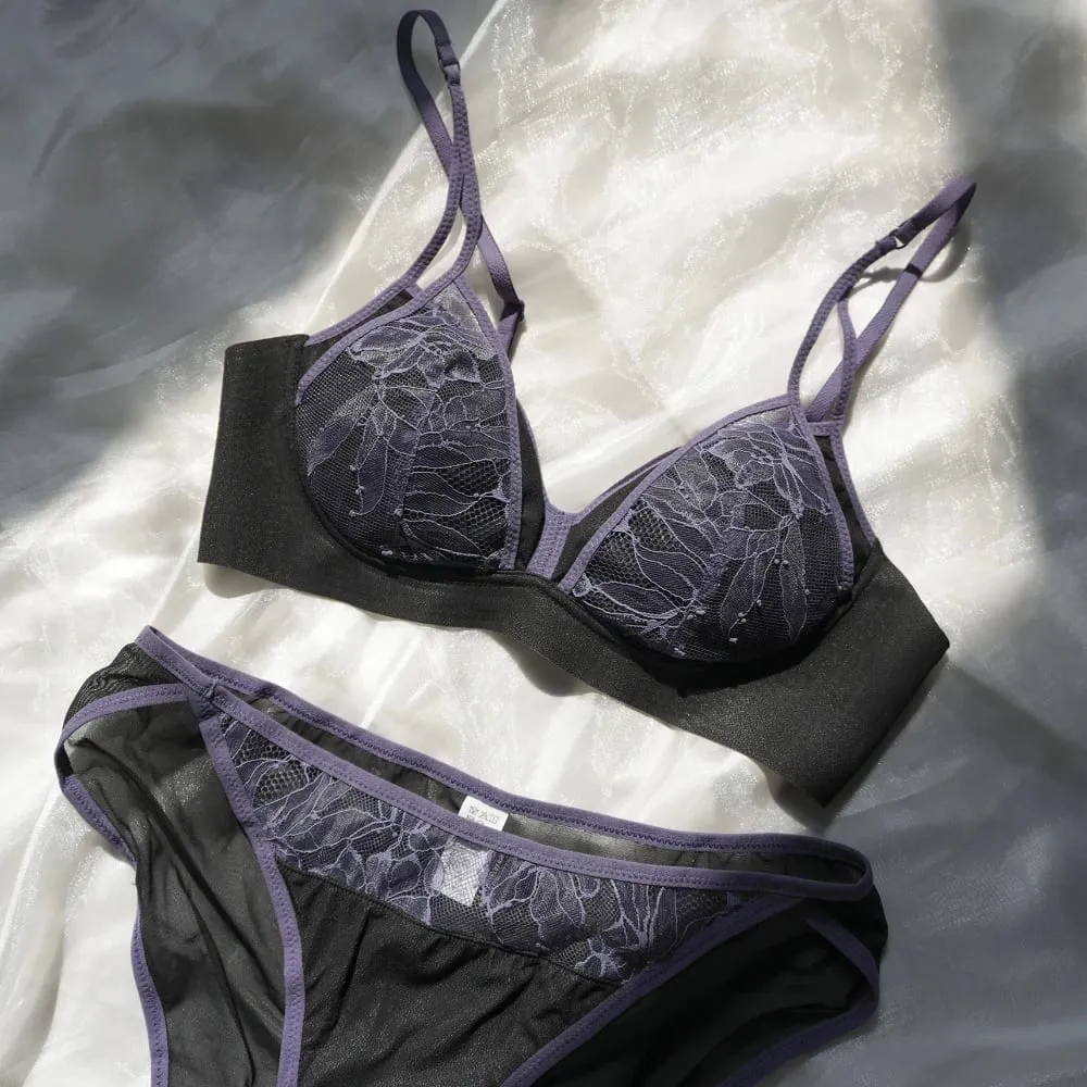 Sexet lingerisæt til kvinder stil Tyndt kontrast blonde patchwork Push-Up trådløs bh med dobbelte skulderstropper til lille buste — image 4
