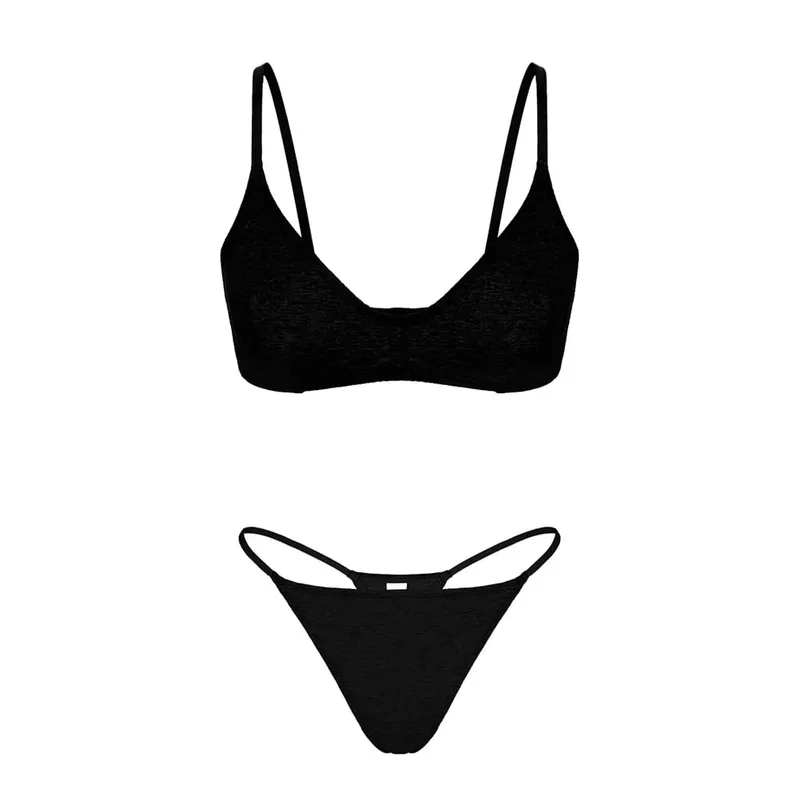 Varsbaby Women Cotton Bra Underwear Set Wirefree Backless Bra Sexy Thong Thin Strap G-strings Active Sports Set