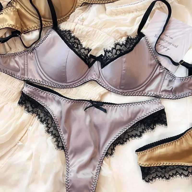 Sexy krajkové tenké košíčkové spodní prádlo pro ženy Sada francouzských podprsenek Push Up Vysoce kvalitní hedvábná tkanina Pohodlné prodyšné spodní prádlo Intimní souprava — image 11
