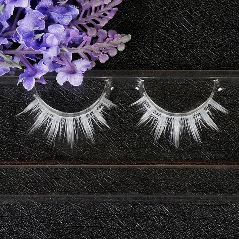 White Eyelashes Cosplay Makeup Natural Long Cross Strip False Eye Lashes — image 5