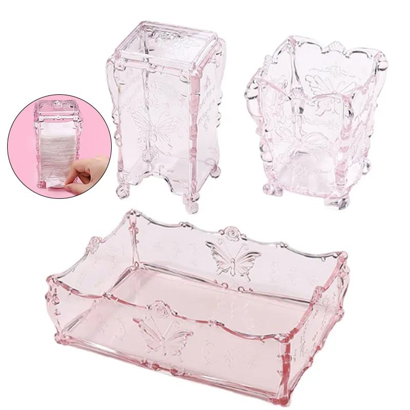 Cotton Pad Nails Storage Box Butterfly Transparent Pink Design Napkins Container Brush Organizer Makeup Case Nail Art Tools — image 1