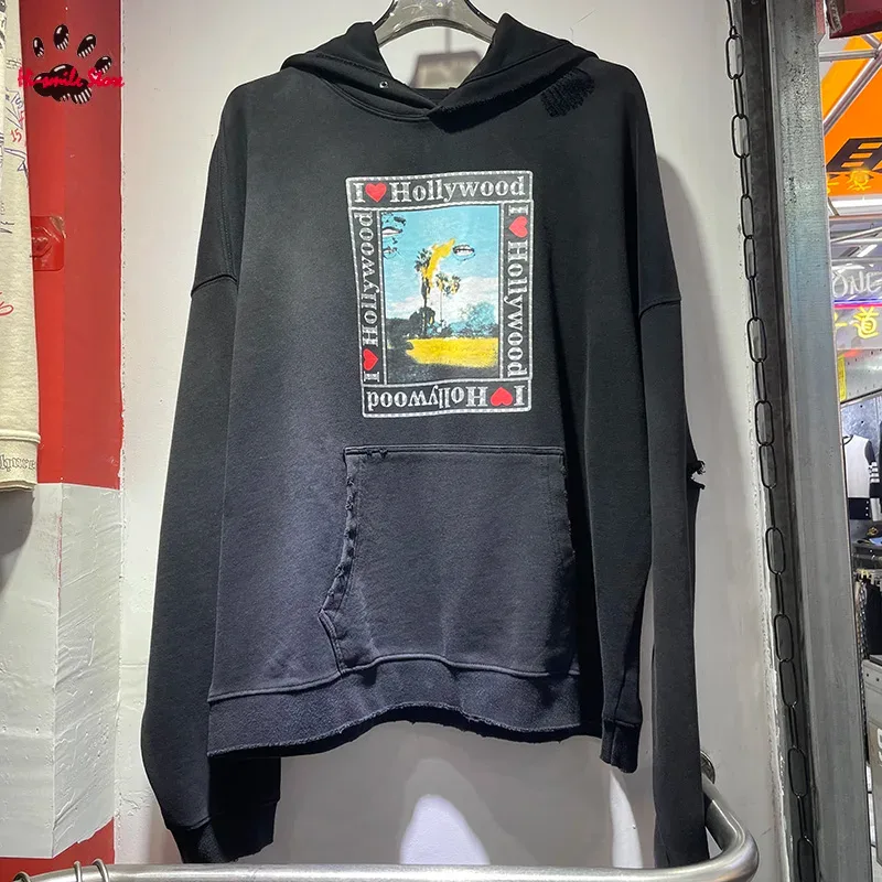 Nieuwe Oversize PALY Hoodies Heren Vrouw Gewassen Zwart Beschadigd Beste kwaliteit Casual Vintage Vest Zip Sweatshirts