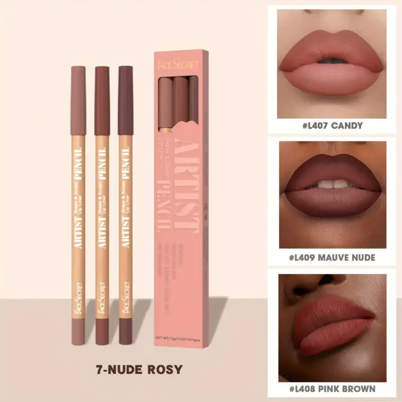 Face Secret 3pcs Set Nude Lip Liner Natural Matte Long-Lasting Waterproof High Pigmented Hook Line Lip Pencil Makeup — image 2