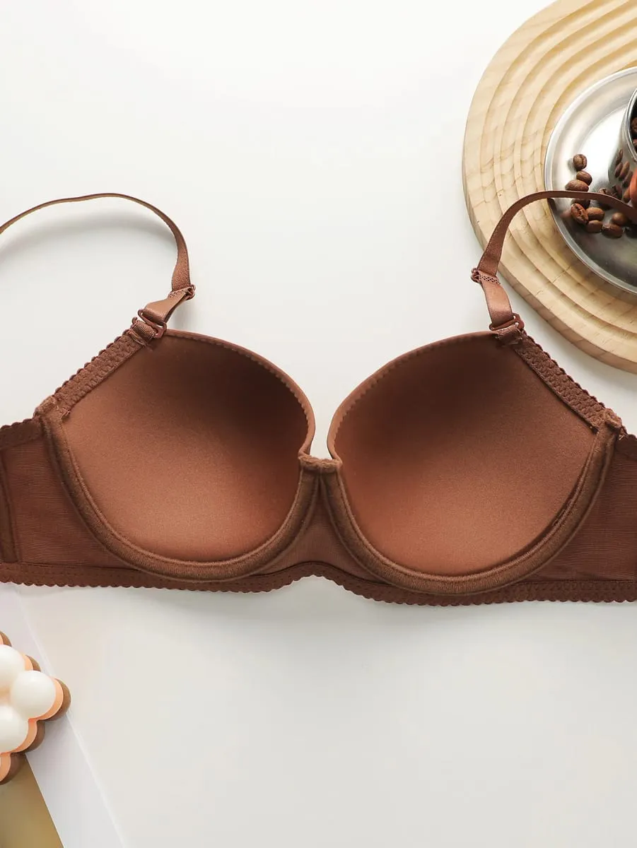 New Hot Selling Solid Color Daily 2-piece Set with Steel Rim push up Bra for Women Underwear Set J2611 — image 4