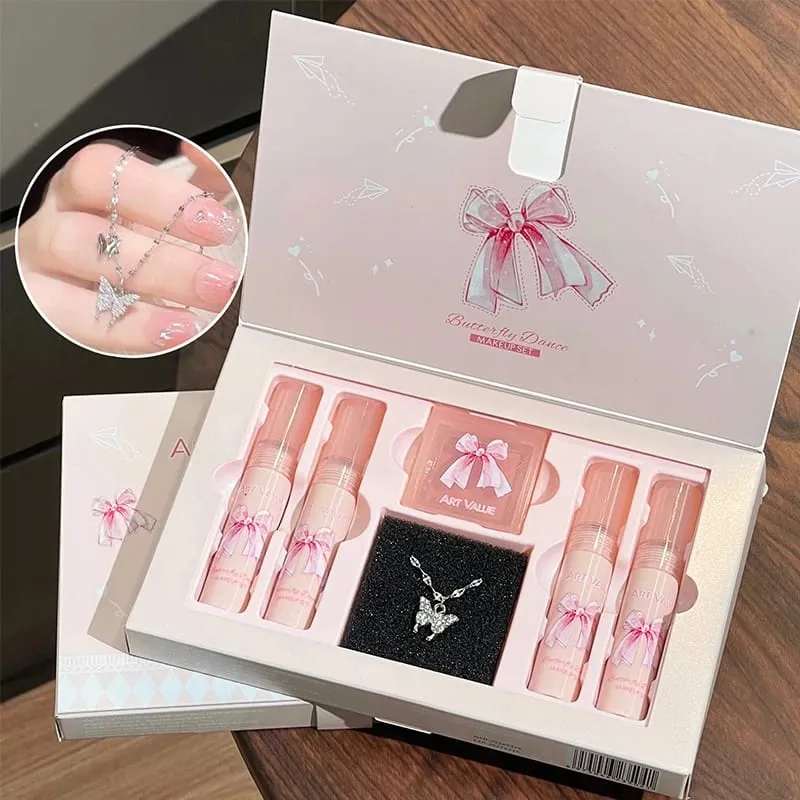 ART VALUE 6Pcs Makeup Set Include 4pc Velvet Nude Matte Liquid Lipstick And 1pc Face Blush Palette With Necklace Gift Cosmetics — image 2