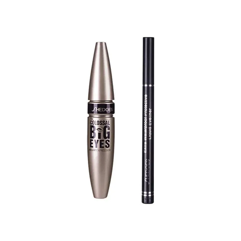Waterproof 2 in 1Mascara eyeliner Set Lengthening Black Lash Eyelash Extension Eye Lash Brush Beauty Makeup Long-wearing Mascara