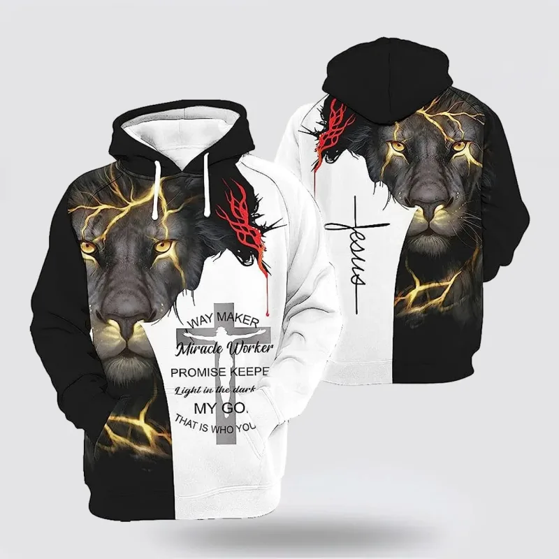 2025 primavera e outono deus jesus gráfico pullovers animal leão 3d impresso com capuz hoodies esportes casual diário unisex camisolas — image 13